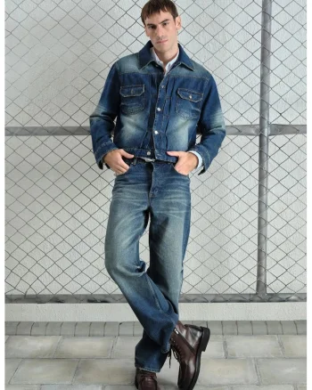 Geaca barbati,  denim, albastru, 100% bumbac