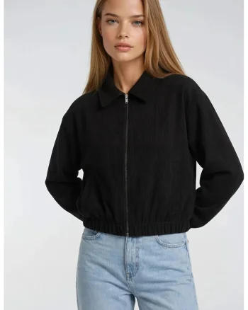 Geaca dama,  cu fermoar, buzunare, negru, textil