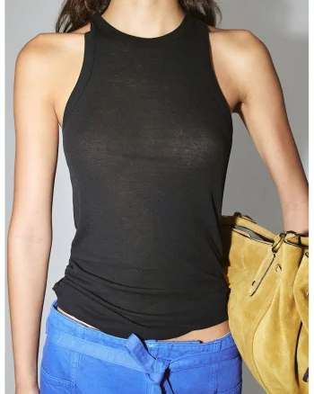 Top crop din bumbac cu croiala cambrata si fronseuri laterale, Negru