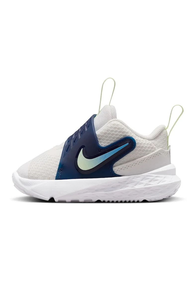 Pantofi Team Hustle D cu banda velcro cu logo, pentru baschet, Alb/Bleumarin