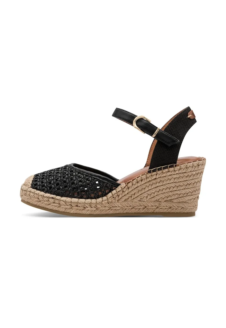Espadrile wedge cu aspect impletit, Negru stins/Gri antracit/Crem