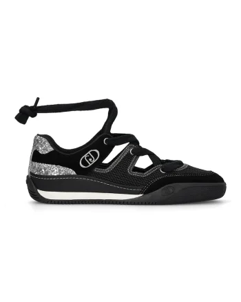 Pantofi sport cu decupaje, Negru/Argintiu