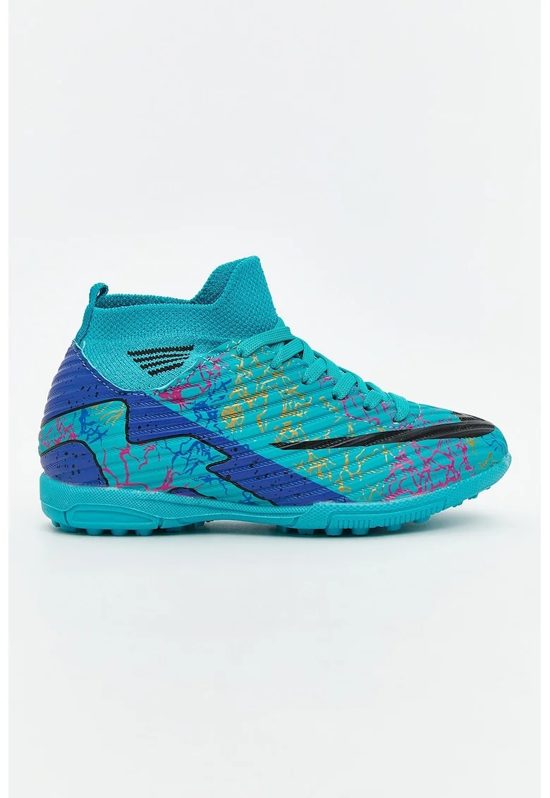 Ghete cu design soseta, pentru fotbal, Turcoaz/Albastru royal