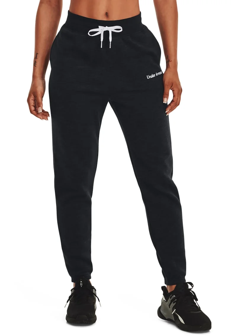 Pantaloni sport de fleece cu snur, pentru antrenament Essential Scrip, Negru stins