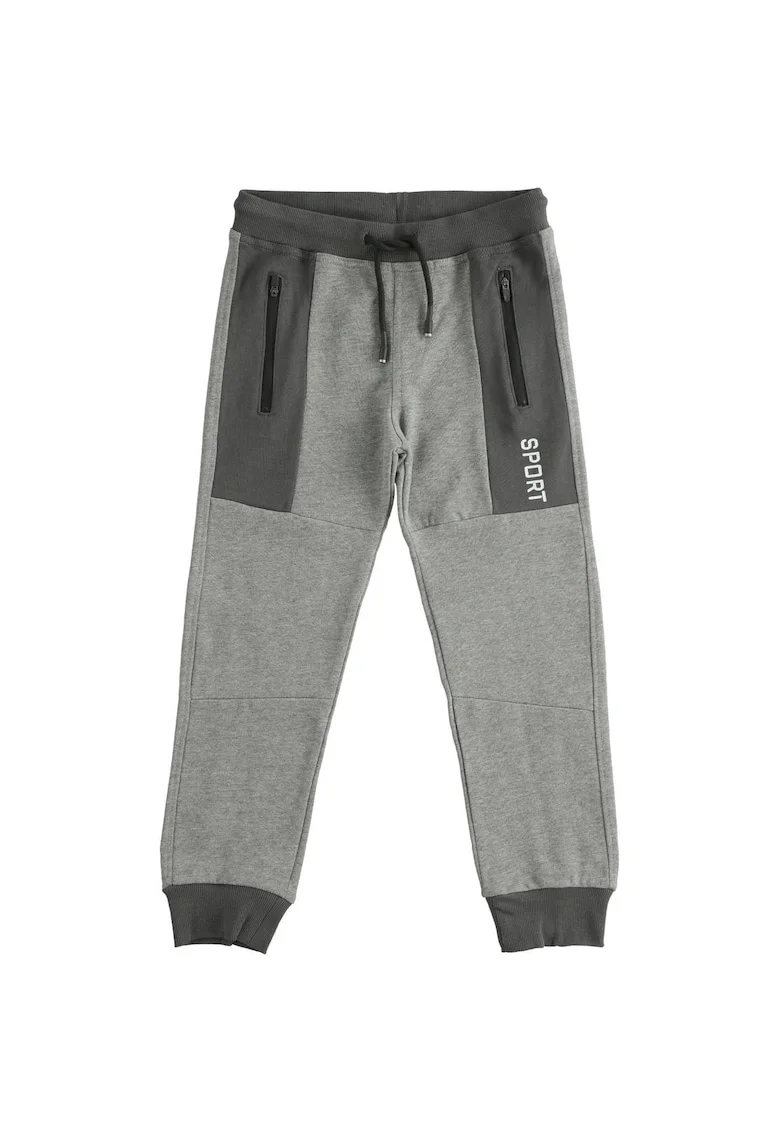 Pantaloni iDO Sport din Vascoza si Poliester cu Fermoare si Text