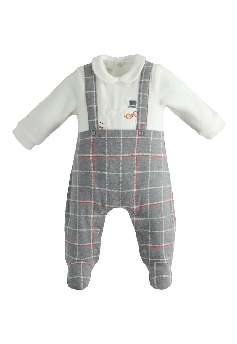 Salopeta lunga cu imprimeu pentru bebe baiat,  4.5175, Alb/Gri