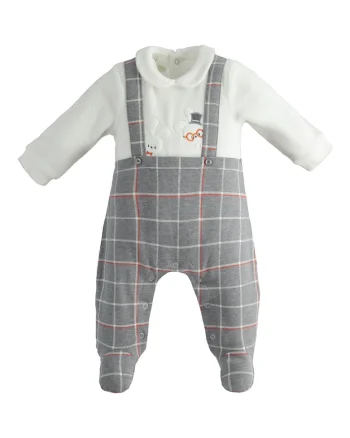Salopeta lunga cu imprimeu pentru bebe baiat,  4.5175, Alb/Gri