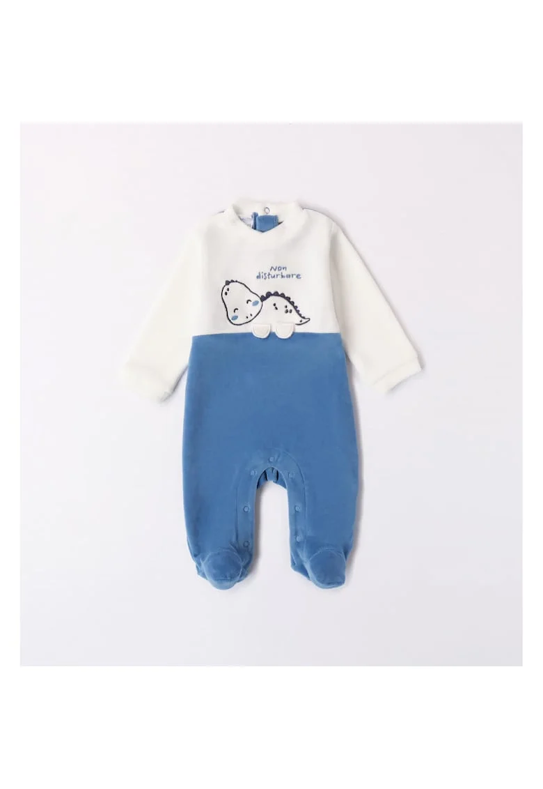 Salopeta plusata cu imprimeu pentru bebe baiat,  4.7179, Albastru/Alb, Alb/Albastru
