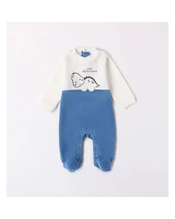 Salopeta plusata cu imprimeu pentru bebe baiat,  4.7179, Albastru/Alb, Alb/Albastru