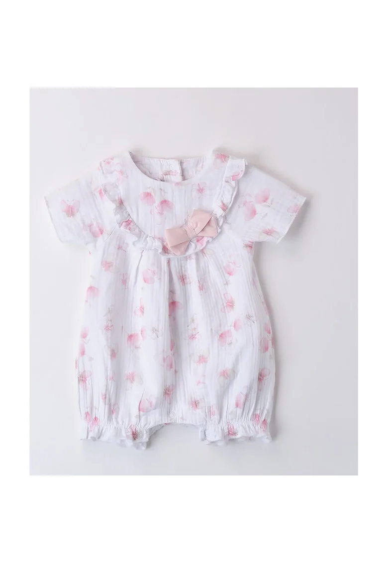 Salopeta scurta cu imprimeu fluturasi pentru bebe fetita, Alb, Roz