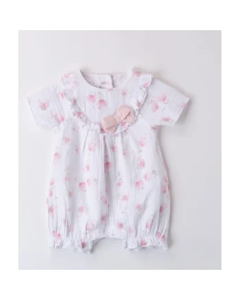 Salopeta scurta cu imprimeu fluturasi pentru bebe fetita, Alb, Roz