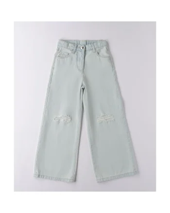 Pantaloni din denim largi cu model rupturi pentru fete, Bleu