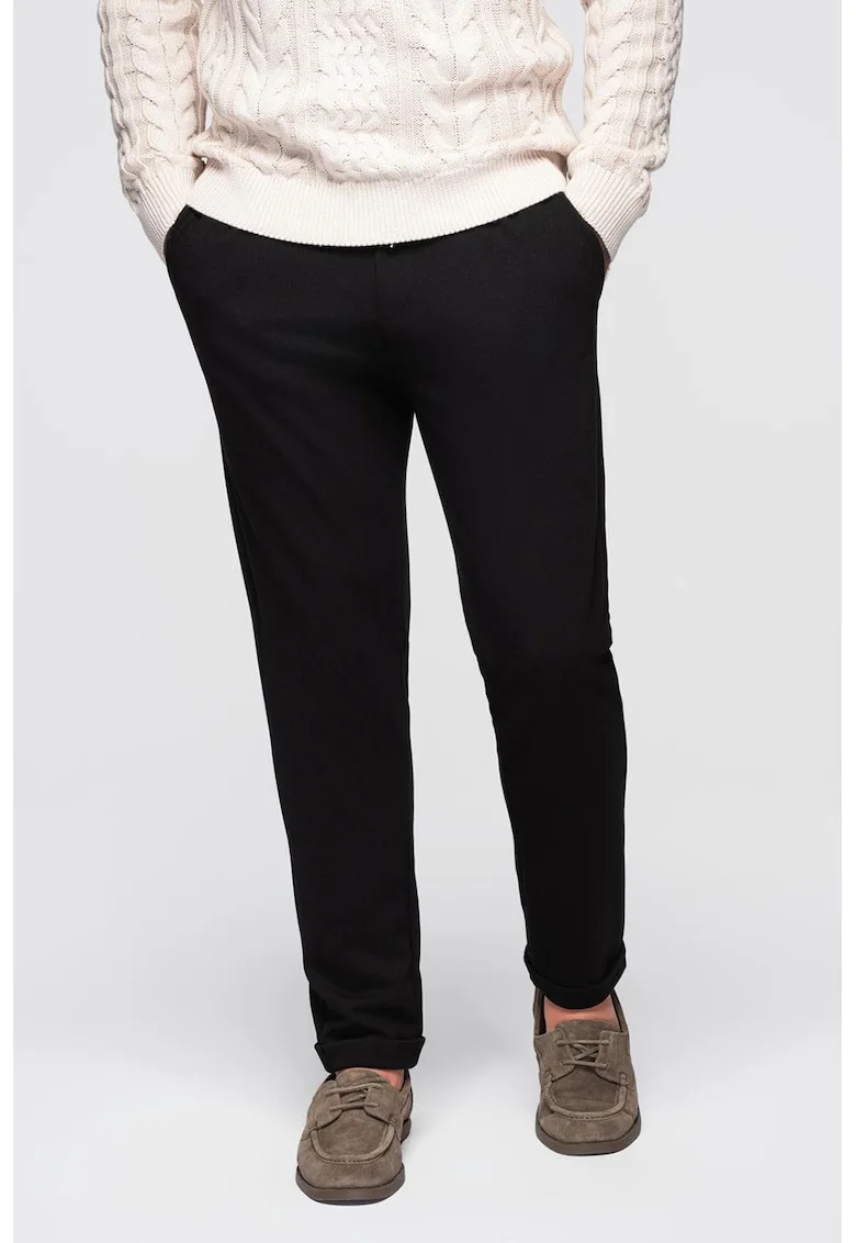 Pantaloni regular fit cu model uni, Negru