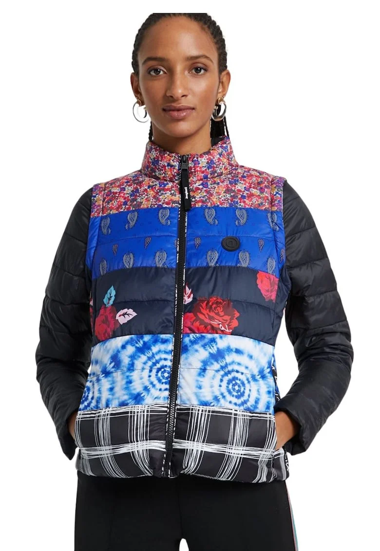 Jacheta matlasata cu model patchwork Copenhagen, Alb/Negru