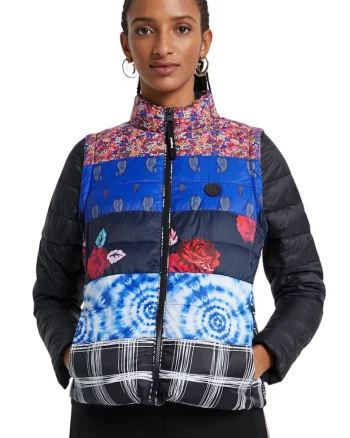 Jacheta matlasata cu model patchwork Copenhagen, Alb/Negru