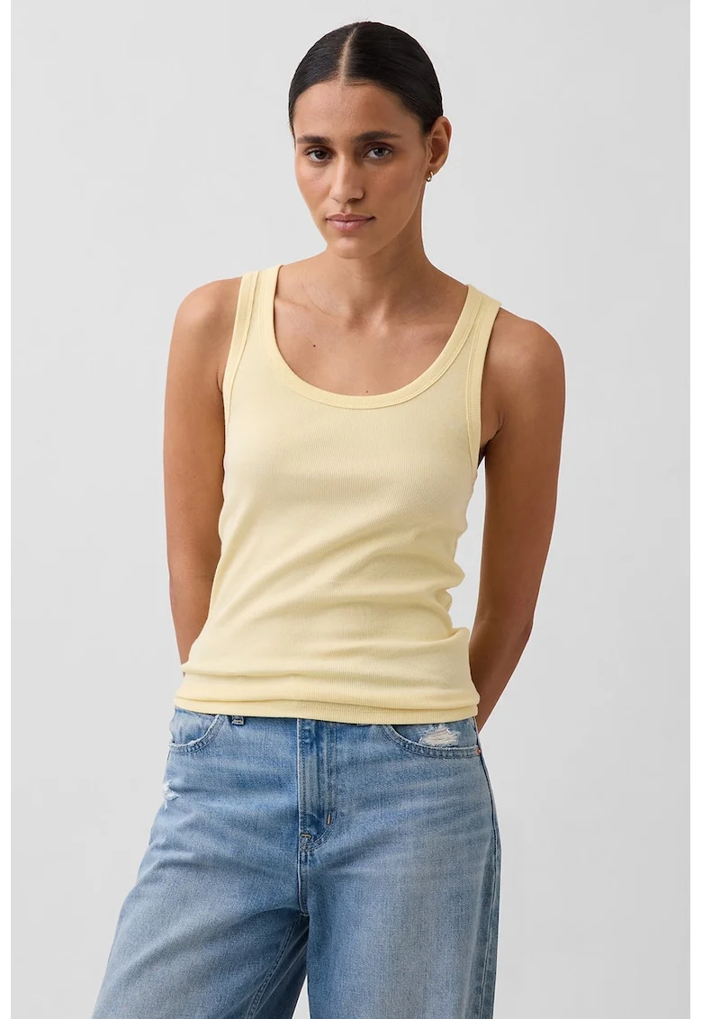 Top slim-fit cu striatii, Galben