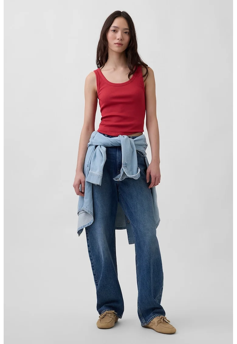 Top slim-fit cu striatii, Rosu