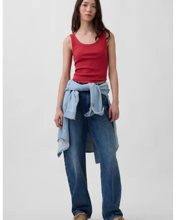Top slim-fit cu striatii, Rosu