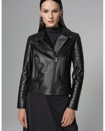 Geaca biker din piele de ovina 1044, Negru