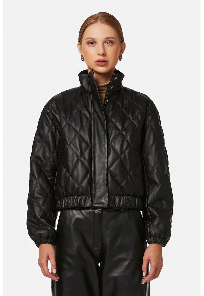 Jacheta bomber matlasata de piele, Negru