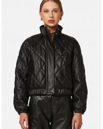 Jacheta bomber matlasata de piele, Negru