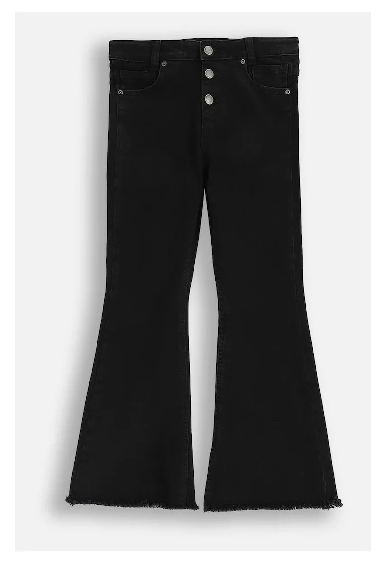 Blugi  pentru fete,, croiala evazata, denim/bumbac, cu buzunare, negru