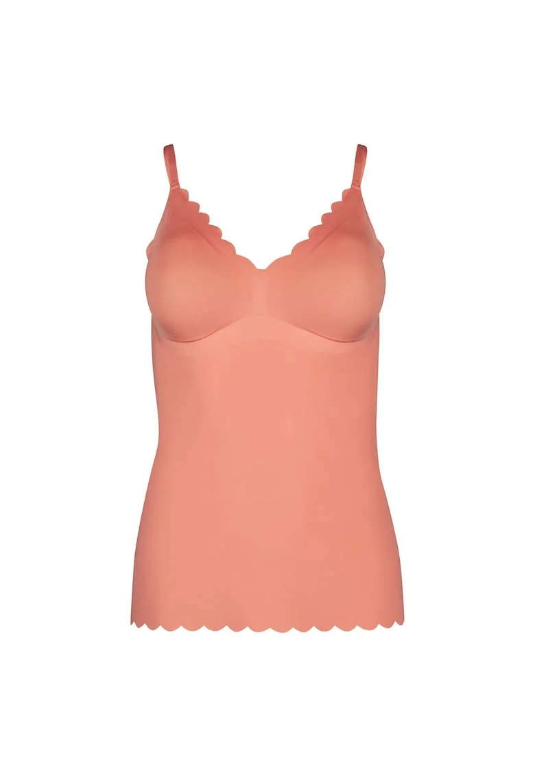 Top slim fit cu decolteu in V, Roz somon