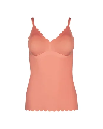 Top slim fit cu decolteu in V, Roz somon