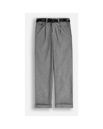 Pantaloni cu imprimeu herringbone si curea