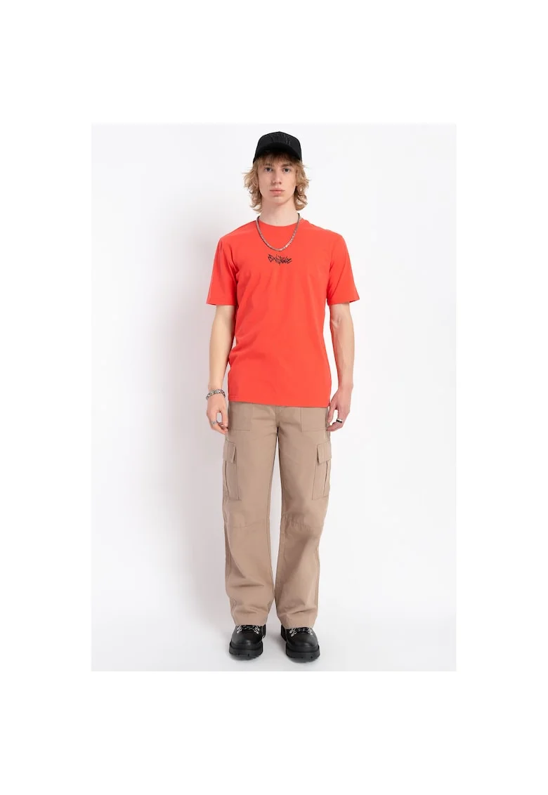 Pantaloni cargo uni cu croiala dreapta relaxed fit