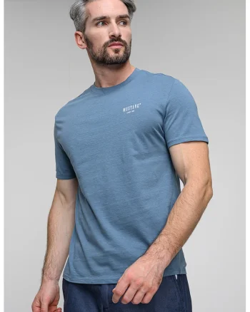 Tricou din bumbac cu decolteu la baza gatului, Alb/Albastru prafuit
