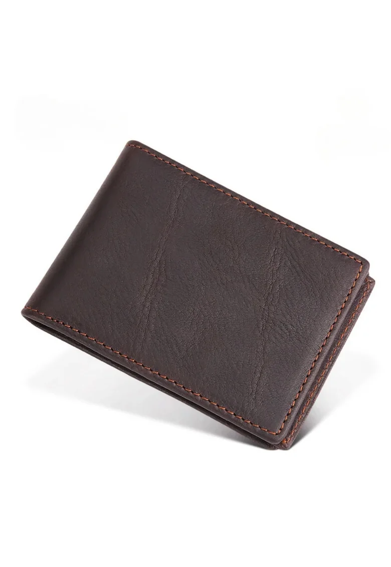 Portofel minimalist, ultra Slim, antiscanare RFID, piele naturala, barbati,, Maro deschis