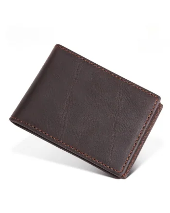 Portofel minimalist, ultra Slim, antiscanare RFID, piele naturala, barbati,, Maro deschis