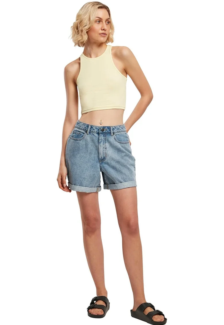 Top crop racerback cu aspect striat, Galben pal