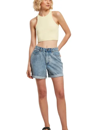 Top crop racerback cu aspect striat, Galben pal