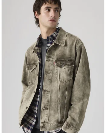 Jacheta relaxed fit din denim cu buzunare cu clapa pe piept, Kaki