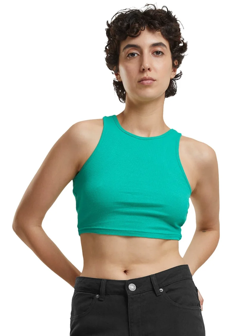 Top crop racerback cu aspect striat, Verde persan
