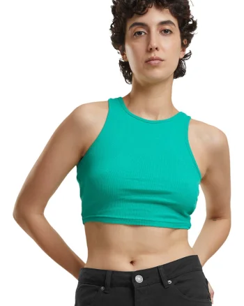 Top crop racerback cu aspect striat, Verde persan