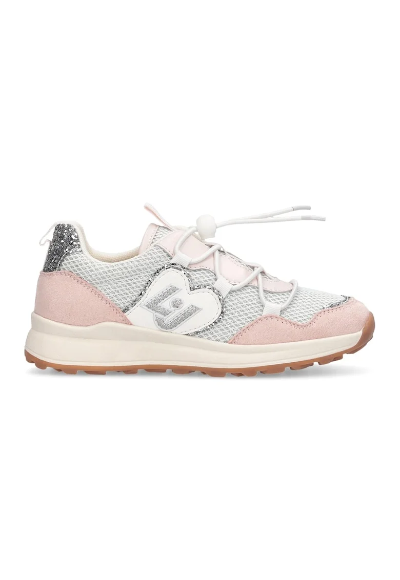 Pantofi sport cu garnituri de plasa si aspect stralucitor, Roz prafuit/Argintiu/Bej deschis