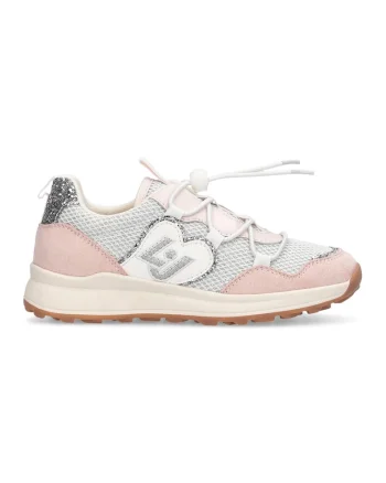 Pantofi sport cu garnituri de plasa si aspect stralucitor, Roz prafuit/Argintiu/Bej deschis