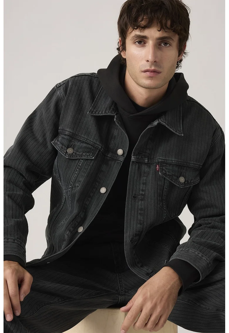 Jacheta relaxed fit din denim cu buzunare cu clapa pe piept, Albastru ultramarin