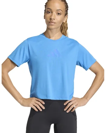 Tricou crop cu logo, pentru fitness, Albastru royal