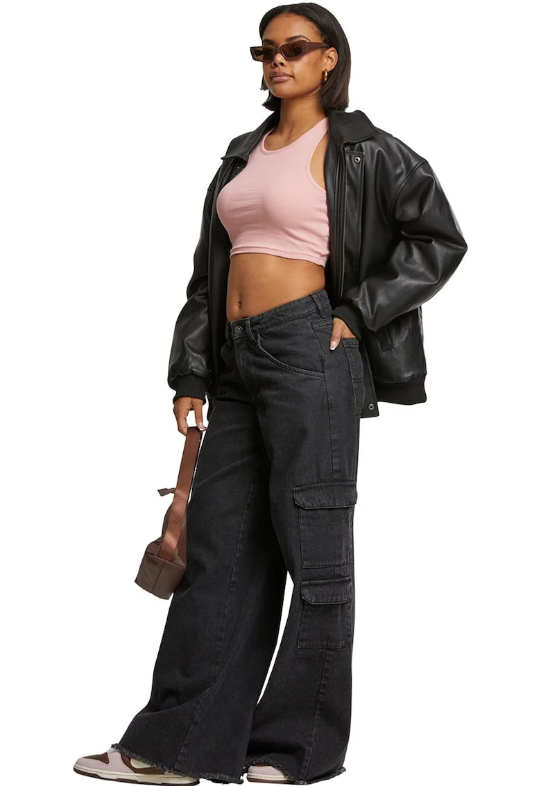 Top crop racerback cu aspect striat, Roz prafuit