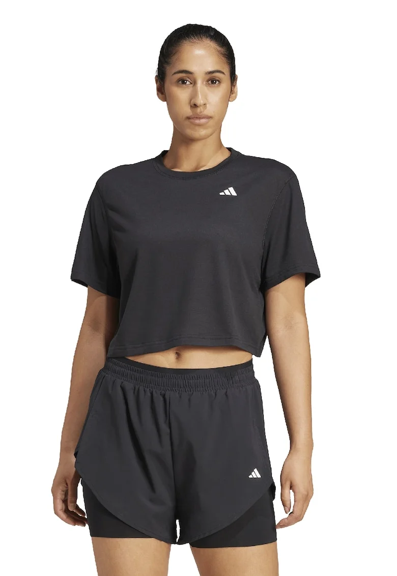 Tricou crop pentru fitness, Negru stins