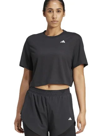 Tricou crop pentru fitness, Negru stins