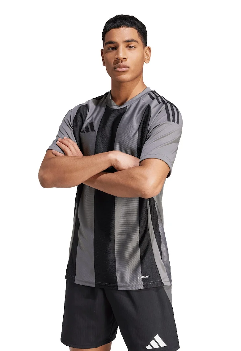 Tricou slim fit pentru fotbal Striped 24, Negru/Gri inchis