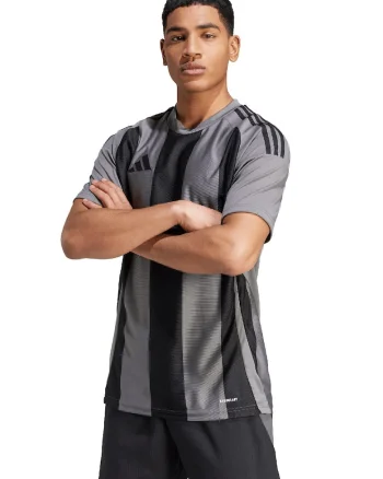 Tricou slim fit pentru fotbal Striped 24, Negru/Gri inchis