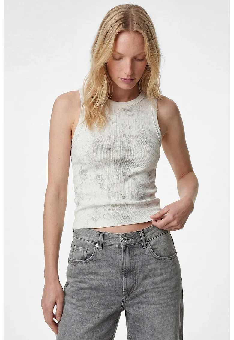 Top slim fit cu decolteu rotund, Gri deschis