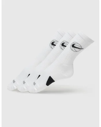 Set de sosete lungi unisex cu tehnologie Dri-Fit, pentru baschet - 3 perechi, Alb