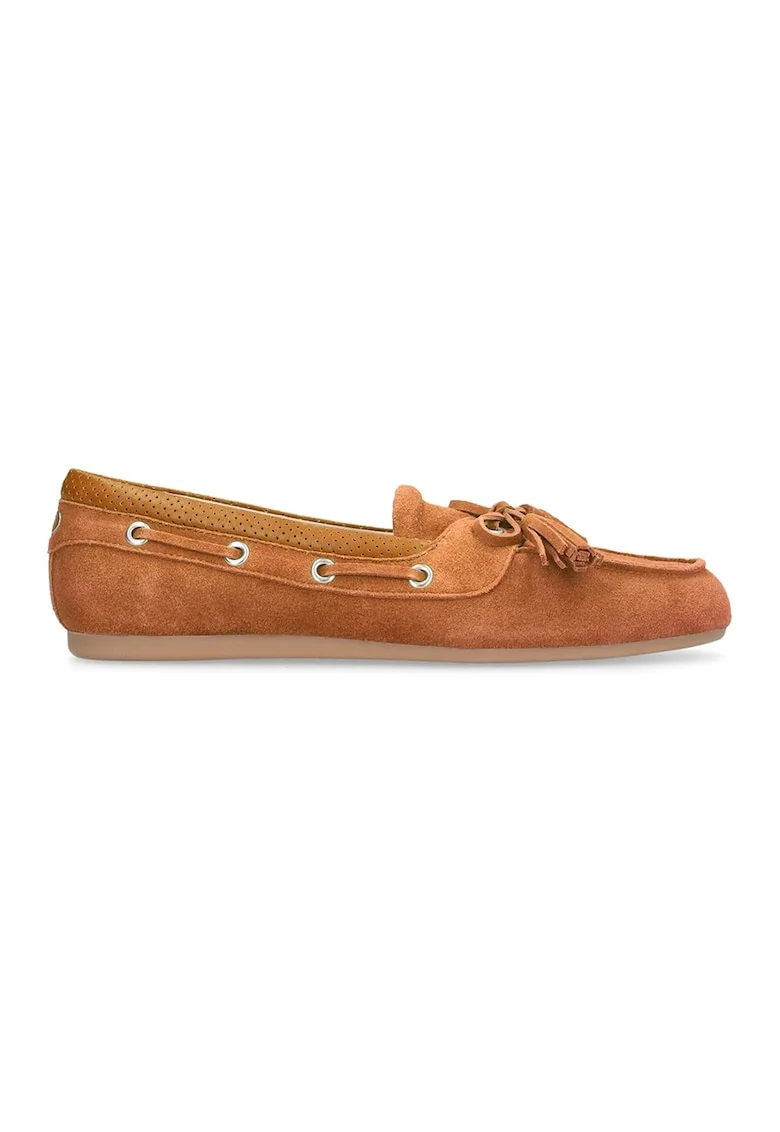 Pantofi boat de piele intoarsa cu canafi, Caramel